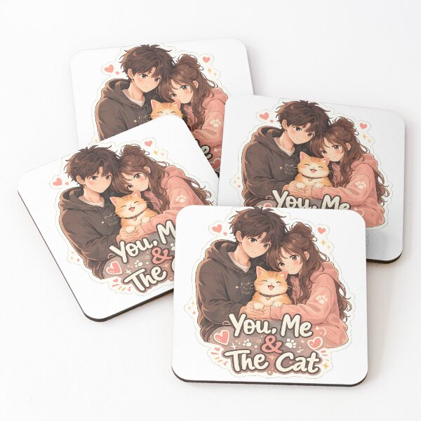 Item preview, You, Me & The Cat Cute Anime Couple Sticker | Kawaii Cat Lover Relationship Design designed and sold by dreamz-world.