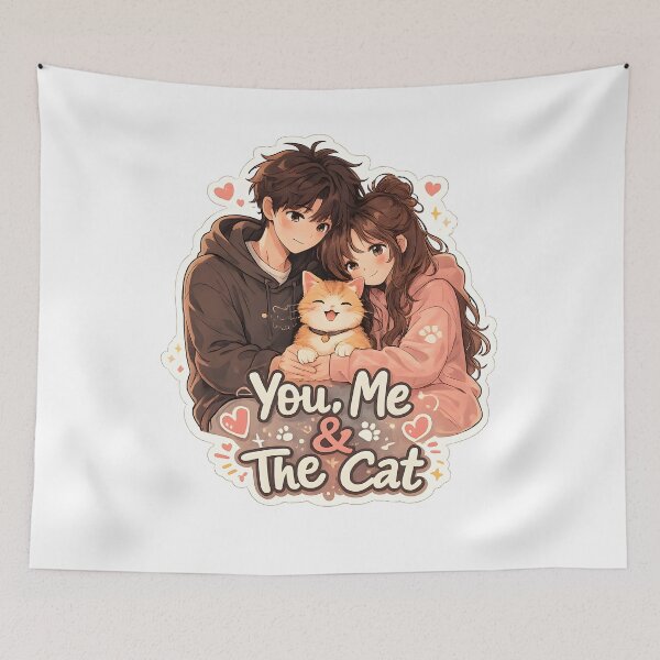 Item preview, You, Me & The Cat Cute Anime Couple Sticker | Kawaii Cat Lover Relationship Design designed and sold by dreamz-world.