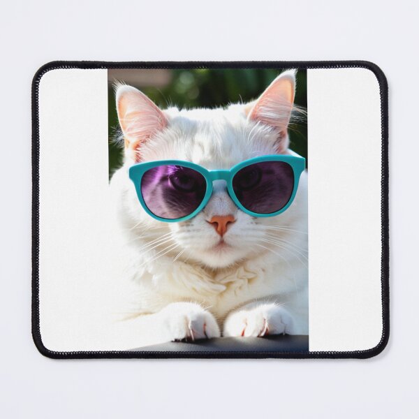 Item preview, Animals - White Cat in Turquoise Sunglasses, Quirky Humor and Feline Elegance designed and sold by DoodyPets.