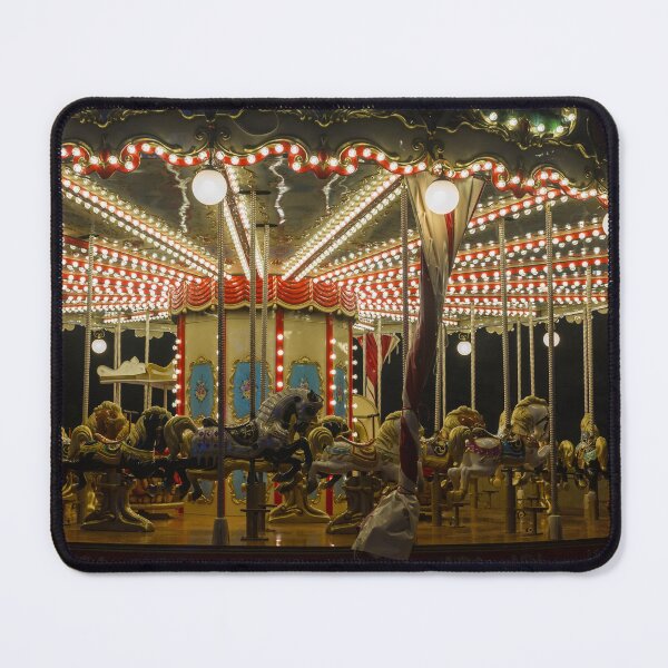 Item preview, Illuminated Vintage Carousel At Night With Decorative Horses And Festive Fairground Lights designed and sold by Nmallia.