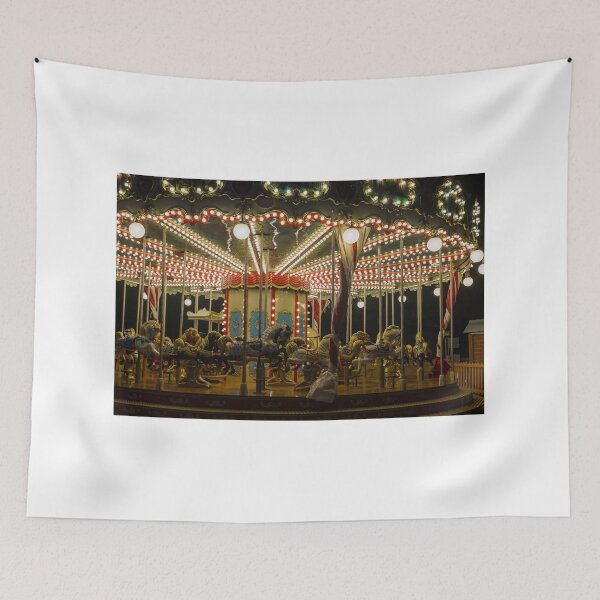 Item preview, Illuminated Vintage Carousel At Night With Decorative Horses And Festive Fairground Lights designed and sold by Nmallia.
