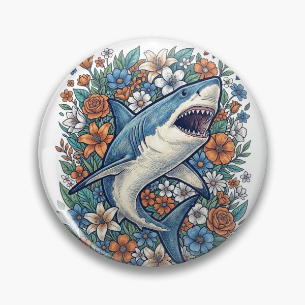 Item preview, Floral Shark Illustration, Cottagecore Shark Art, Ocean Animal Botanical Design designed and sold by MS Pod Studio.