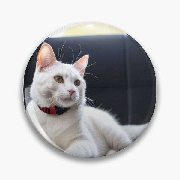 Item preview, Animals - White Cat with Amber Eyes, Feline Elegance on Black Sofa designed and sold by DoodyPets.