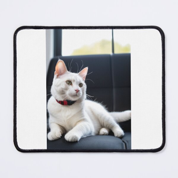 Item preview, Animals - White Cat with Amber Eyes, Feline Elegance on Black Sofa designed and sold by DoodyPets.