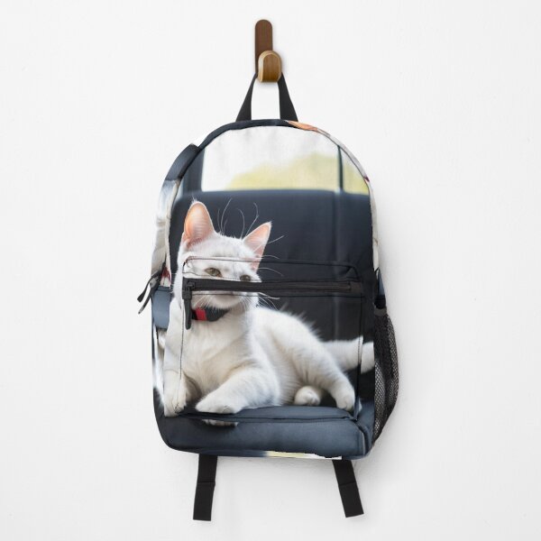 Item preview, Animals - White Cat with Amber Eyes, Feline Elegance on Black Sofa designed and sold by DoodyPets.