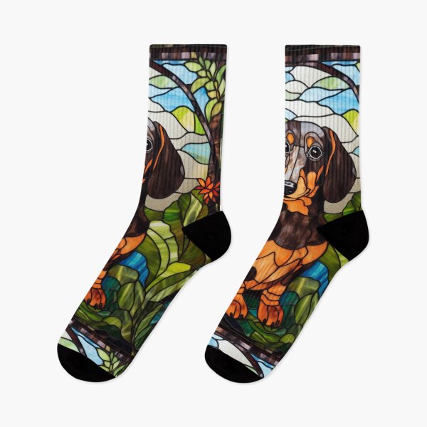 Item preview, Dachshund Stained Glass Garden Portrait designed and sold by pinkal.