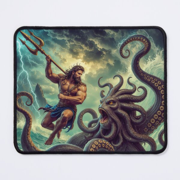 Item preview, Poseidon Battles the Ancient Kraken designed and sold by Xthes.