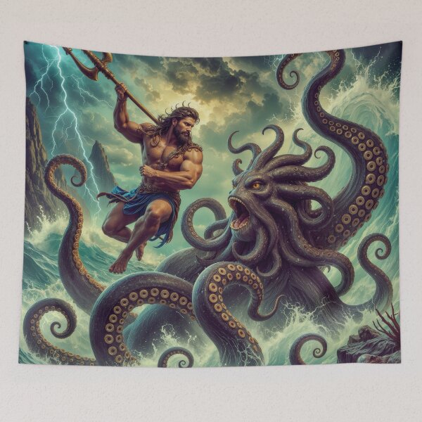 Item preview, Poseidon Battles the Ancient Kraken designed and sold by Xthes.