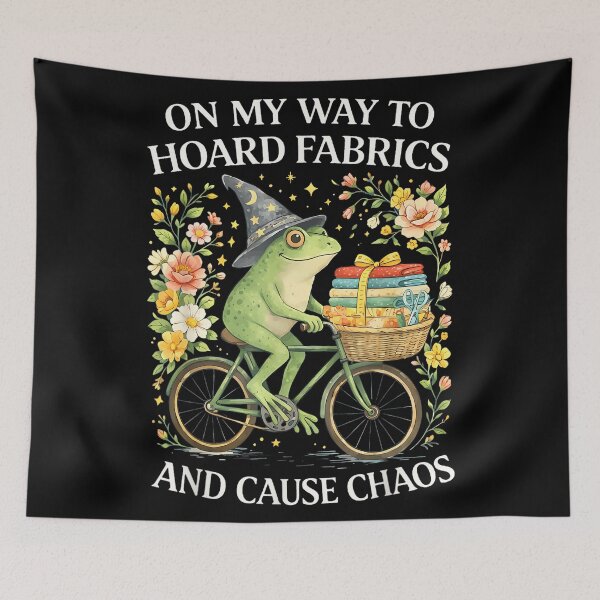Item preview, De camino a acumular telas y causar caos (Humor de costura de ranas) designed and sold by AndersonLFernan.