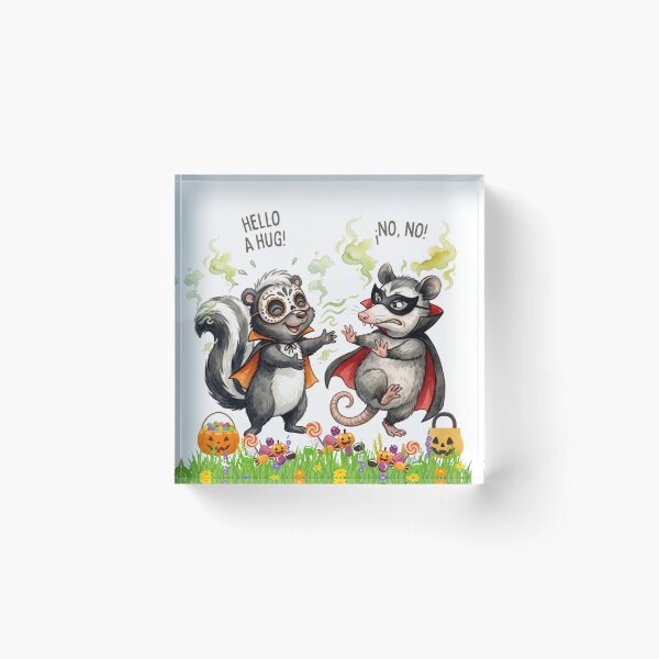 Item preview, Funny Halloween Watercolor Skunk and Opossum Illustration – Smelly Hug Reject designed and sold by VibranPalette.