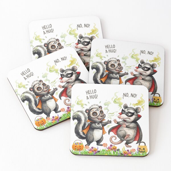 Item preview, Funny Halloween Watercolor Skunk and Opossum Illustration – Smelly Hug Reject designed and sold by VibranPalette.