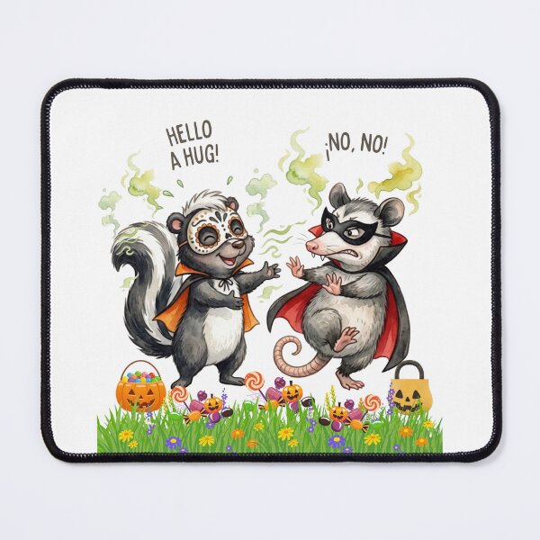 Item preview, Funny Halloween Watercolor Skunk and Opossum Illustration – Smelly Hug Reject designed and sold by VibranPalette.