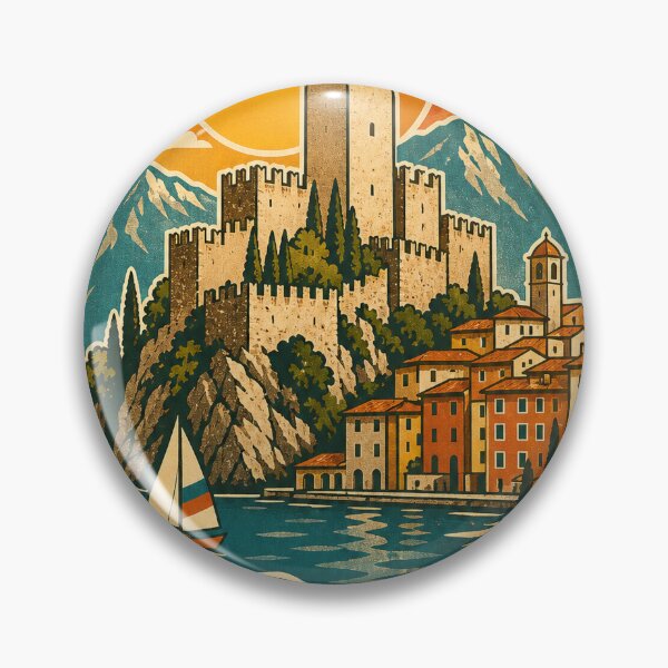 Item preview, Malcesine Italy Travel Souvenir - Retro Illustration designed and sold by VisualArtsOasis.