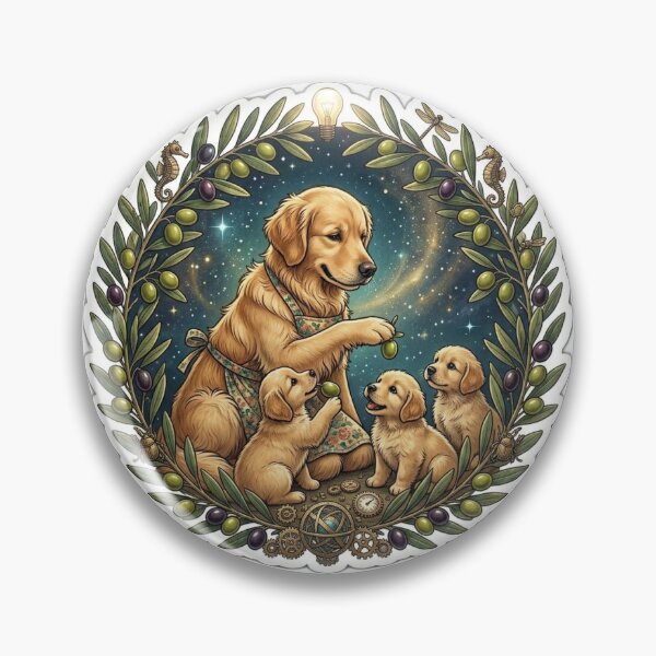 Item preview, Cute Golden Retriever Dog and Puppies Olive Tree Vintage Sticker designed and sold by Fatomfatom.