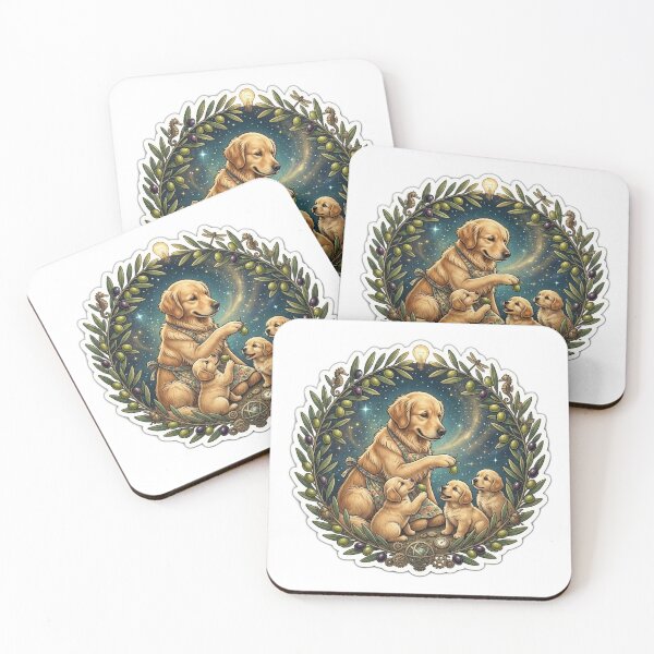 Item preview, Cute Golden Retriever Dog and Puppies Olive Tree Vintage Sticker designed and sold by Fatomfatom.