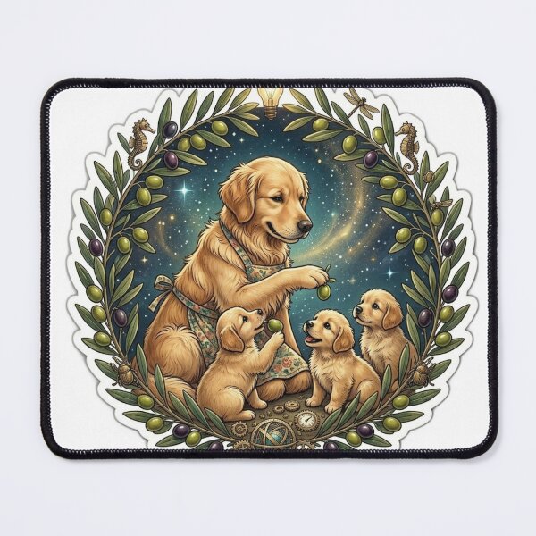 Item preview, Cute Golden Retriever Dog and Puppies Olive Tree Vintage Sticker designed and sold by Fatomfatom.