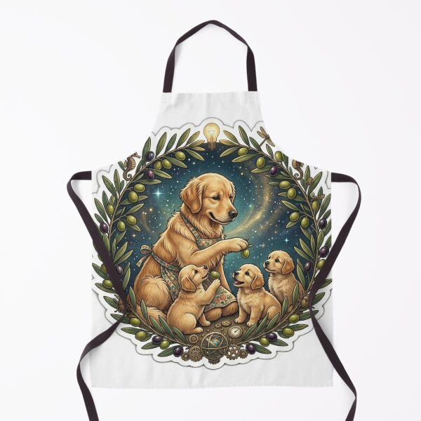 Item preview, Cute Golden Retriever Dog and Puppies Olive Tree Vintage Sticker designed and sold by Fatomfatom.