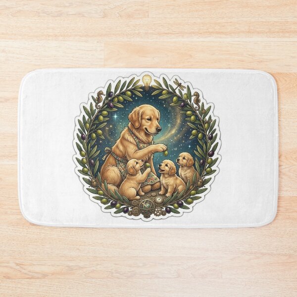 Item preview, Cute Golden Retriever Dog and Puppies Olive Tree Vintage Sticker designed and sold by Fatomfatom.