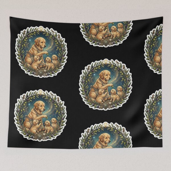 Item preview, Cute Golden Retriever Dog and Puppies Olive Tree Vintage Sticker designed and sold by Fatomfatom.