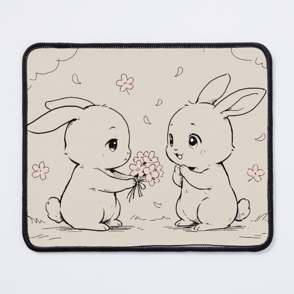 Item preview, Shy Chibi Bunny Sharing Sakura Flowers designed and sold by SakuraHaven.