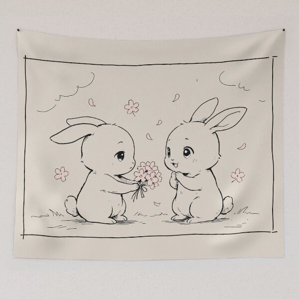 Item preview, Shy Chibi Bunny Sharing Sakura Flowers designed and sold by SakuraHaven.