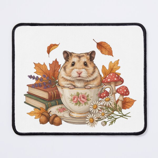 Item preview, Hamster - Cozy Cottagecore Hamster in Teacup designed and sold by ArcticFoxStudio.