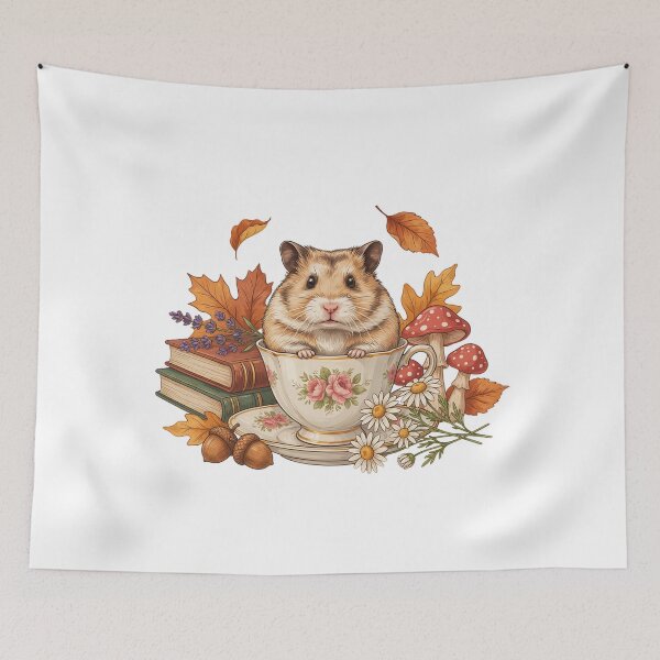 Item preview, Hamster - Cozy Cottagecore Hamster in Teacup designed and sold by ArcticFoxStudio.