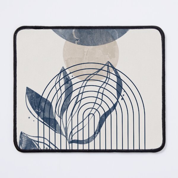 Item preview, Mid-century modern botanical, lines and shapes in blue and beige designed and sold by ArticraftShop.