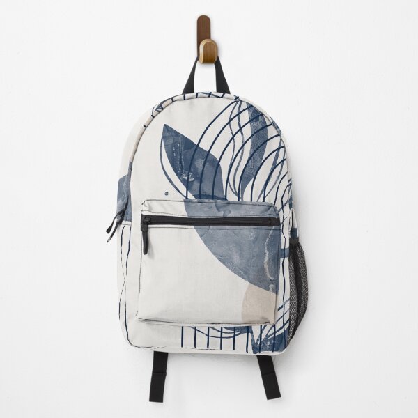 Item preview, Mid-century modern botanical, lines and shapes in blue and beige designed and sold by ArticraftShop.