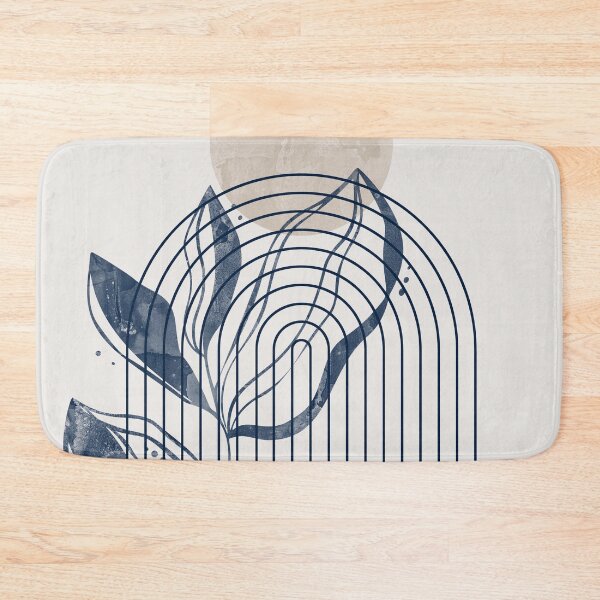 Item preview, Mid-century modern botanical, lines and shapes in blue and beige designed and sold by ArticraftShop.