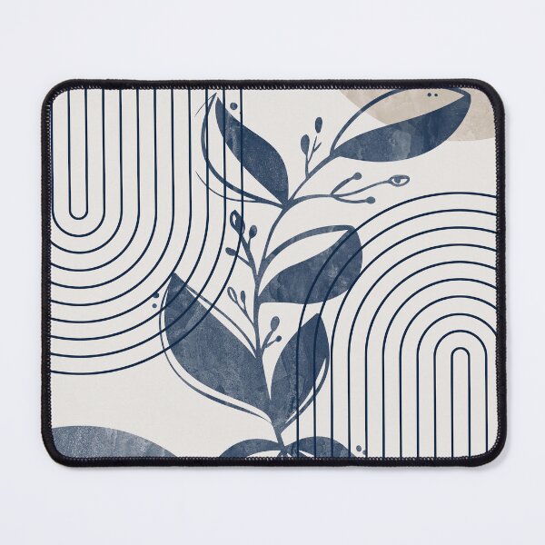 Item preview, Mid-century modern botanical, lines and shapes in blue and beige B designed and sold by ArticraftShop.