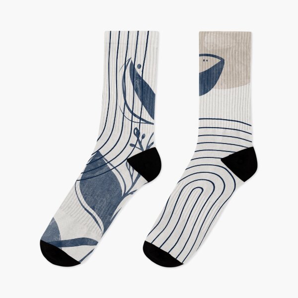 Item preview, Mid-century modern botanical, lines and shapes in blue and beige B designed and sold by ArticraftShop.