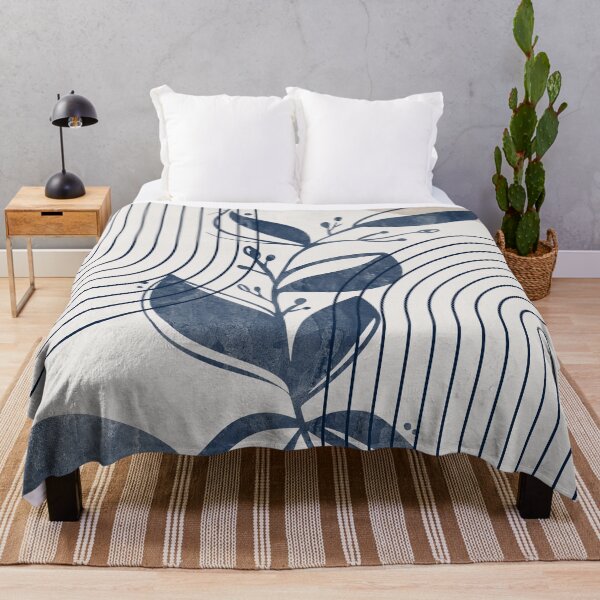 Item preview, Mid-century modern botanical, lines and shapes in blue and beige B designed and sold by ArticraftShop.