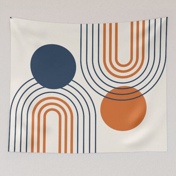 Item preview, Mid Century Modern Rainbow Abstraction a03 Orange and Navy Blue designed and sold by nineFlorals.