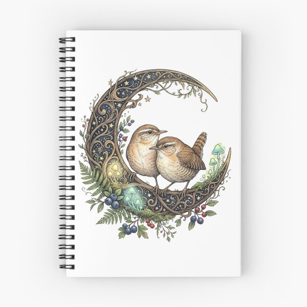 Item preview, Enchanted Wrens Starry Crescent Moon Glowing Mushroom Art designed and sold by Ortsas.