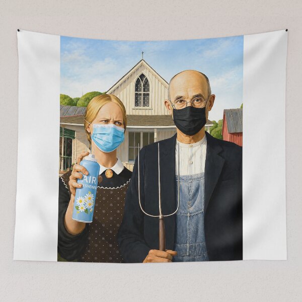 Item preview, American Gothic Masked Reaction Art | Funny Parody Wall Art & T-Shirt Design designed and sold by Awful Whiff Art Co.