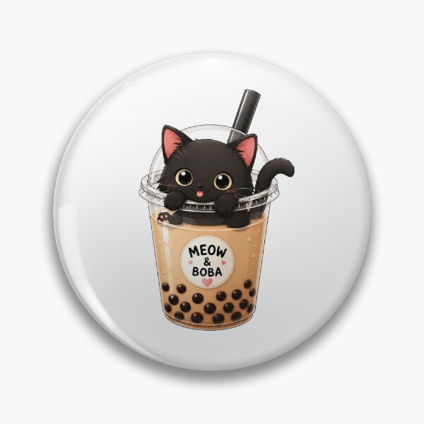 Item preview, Meow & Boba – Cute Black Cat in Bubble Tea Kawaii Sticker designed and sold by PopStickerLab22.