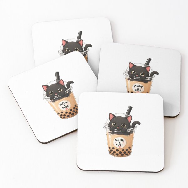 Item preview, Meow & Boba – Cute Black Cat in Bubble Tea Kawaii Sticker designed and sold by PopStickerLab22.