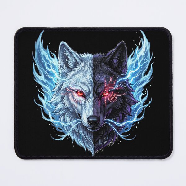 Item preview, Cyberpunk Split Wolf with Glowing Red Eyes designed and sold by Munib302.