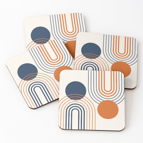 Item preview, Mid Century Modern Rainbow Abstraction a02 Navy and Burnt Orange designed and sold by nineFlorals.