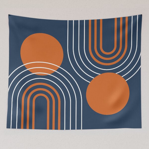 Item preview, Mid Century Modern Rainbow Abstraction a01 Navy and Orange designed and sold by nineFlorals.