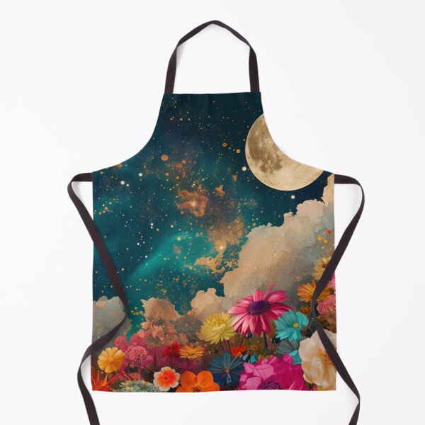 Item preview,  Abstract collage of a big explosion of colorful flowers over the night sky covered with stars, moon, and clouds. designed and sold by Soft Oddity.