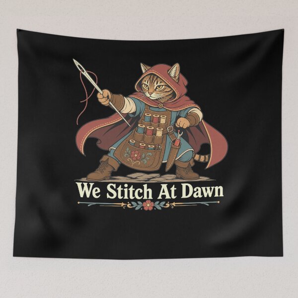 Item preview, We Stitch At Dawn Funny Sewing Quilting Cat Quilter Sewer designed and sold by clothesy7.