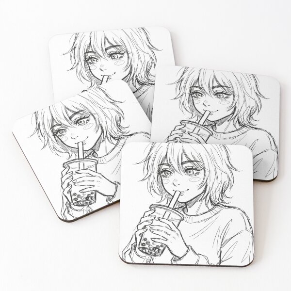 Item preview, Girl Bubble Tea Sketch - LoFi Boba Tea Art designed and sold by The Cozy Chapter.