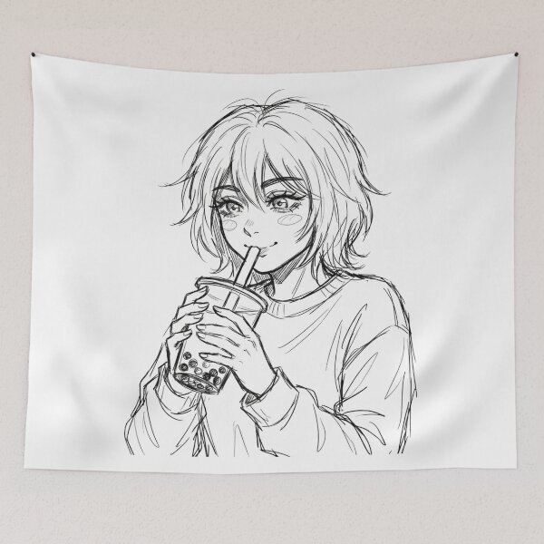 Item preview, Girl Bubble Tea Sketch - LoFi Boba Tea Art designed and sold by The Cozy Chapter.