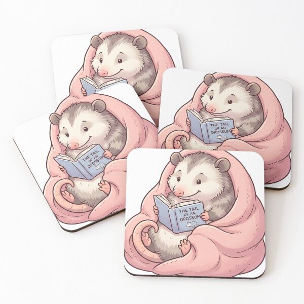 Item preview, Opossum Reading Book In Pink Blanket Chibi Art designed and sold by The Cozy Chapter.