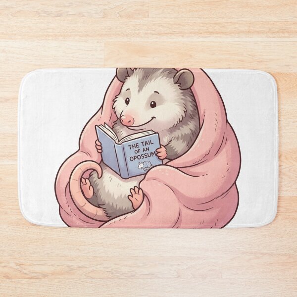 Item preview, Opossum Reading Book In Pink Blanket Chibi Art designed and sold by The Cozy Chapter.
