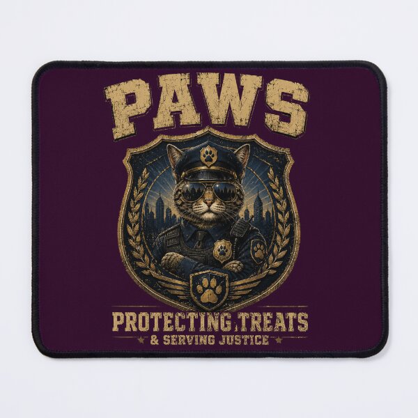 Item preview, PAWS Police Department Cat – Protecting Treats & Serving Justice Vintage Distressed Badge T-Shirt designed and sold by HOUSE OF TIST.