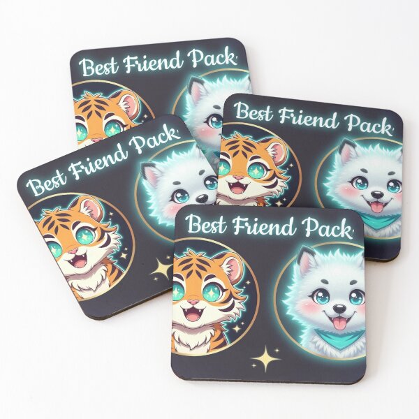 Item preview, NeoTig Luna Best Friend Pack Kawaii Tiger Wolf Cub Duo Neon Badge Kids AI Human Gift designed and sold by NeoTigLuna.