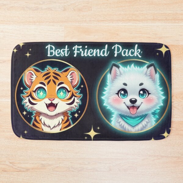 Item preview, NeoTig Luna Best Friend Pack Kawaii Tiger Wolf Cub Duo Neon Badge Kids AI Human Gift designed and sold by NeoTigLuna.